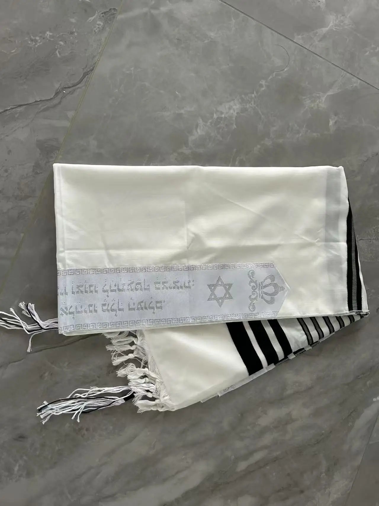 140x190cm Jewish Tallit Prayer Shawl  with White Silver Stripes Talit Blessing on Neckband