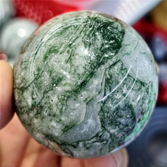 Natural Moss Agate Ball Reiki Tree Crystal Sphere