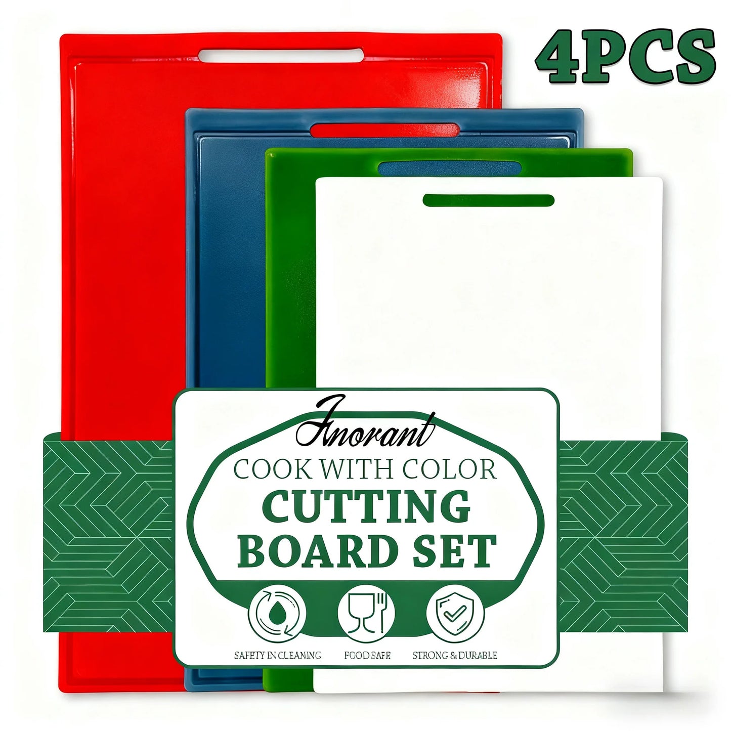 COOK WITH COLOR with Easy Grip Handle Non-Slip Cutting Board Set