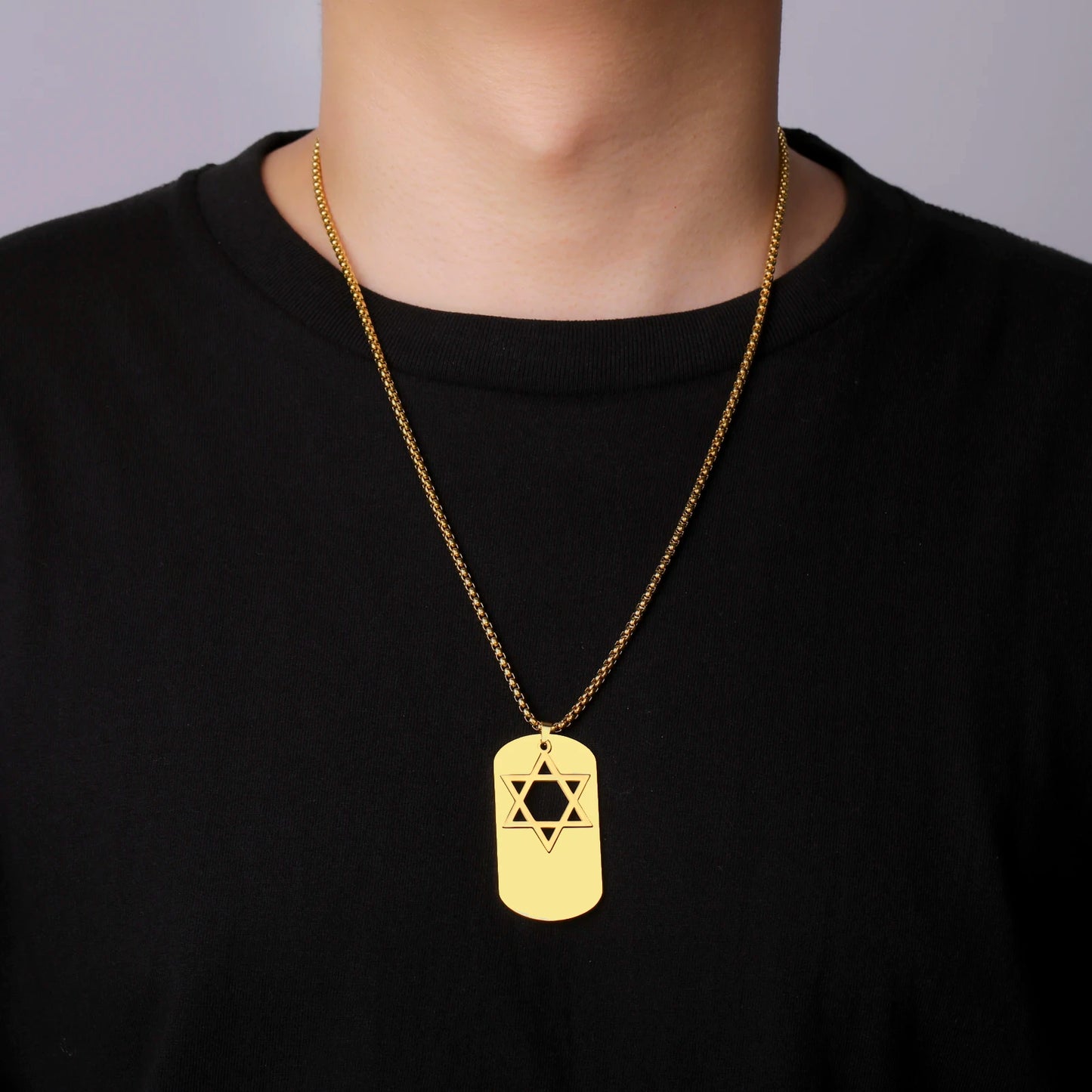 Hollow Star of David Necklace Stainless Steel Dog Tags
