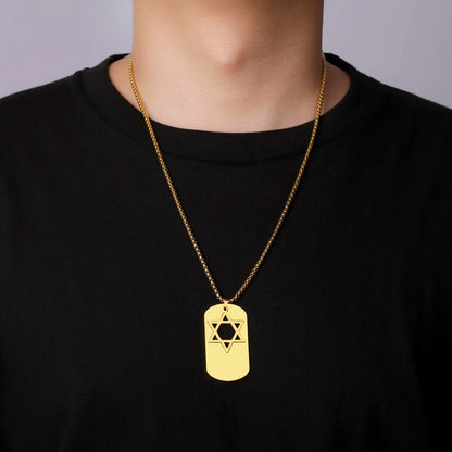Hollow Star of David Necklace Stainless Steel Dog Tags
