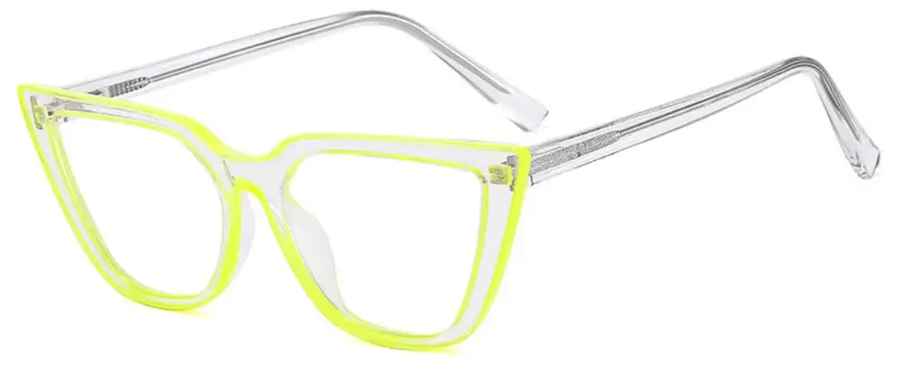 Eyeglasses Anti Blue Light Computer Myopia Transparent Neon Green Cat Eye Nearsighted Vision Points Minus 0~-6.0