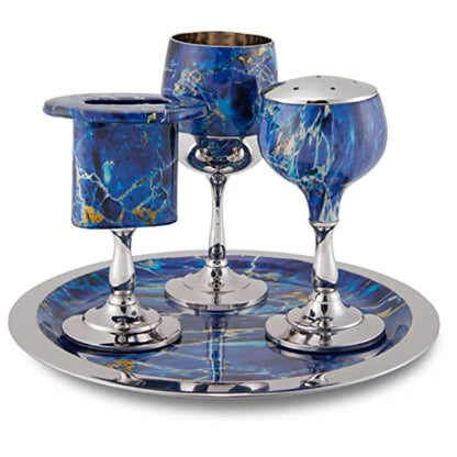 Nickel Plated Blue Marble  Havdalah Set