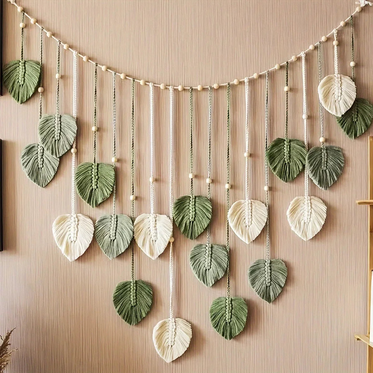 Modern,BOHO, Green Leaves Woven Wall Decor
