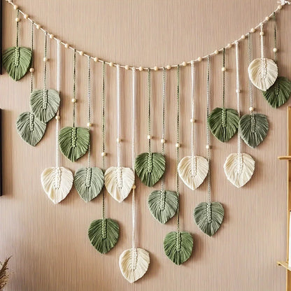 Modern,BOHO, Green Leaves Woven Wall Decor