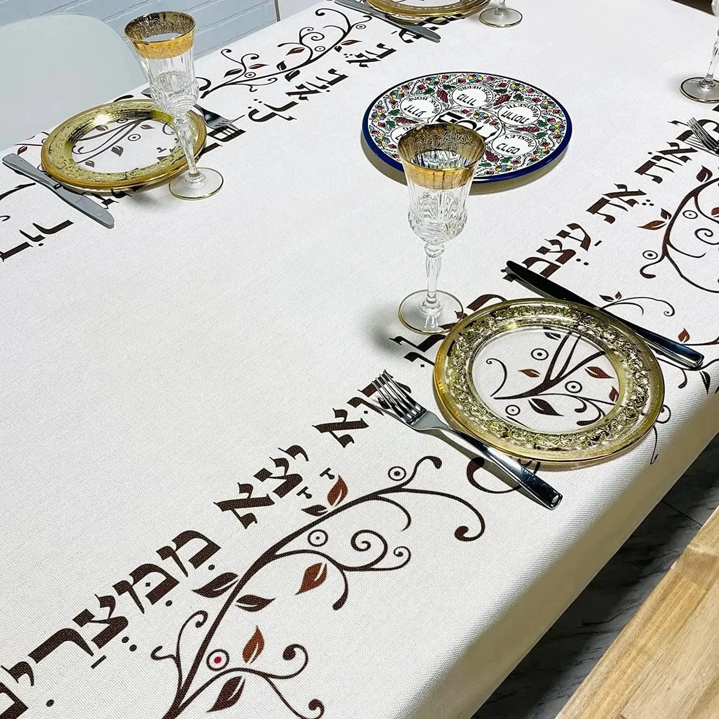 Passover Hebrew  Waterproof  Rectangle Tablecloth for Seder  Table