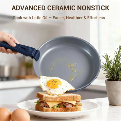 18 Piece Ceramic Pots and Pans  Non Stick, Non Toxic Induction Cookware Set  with Removable Handles