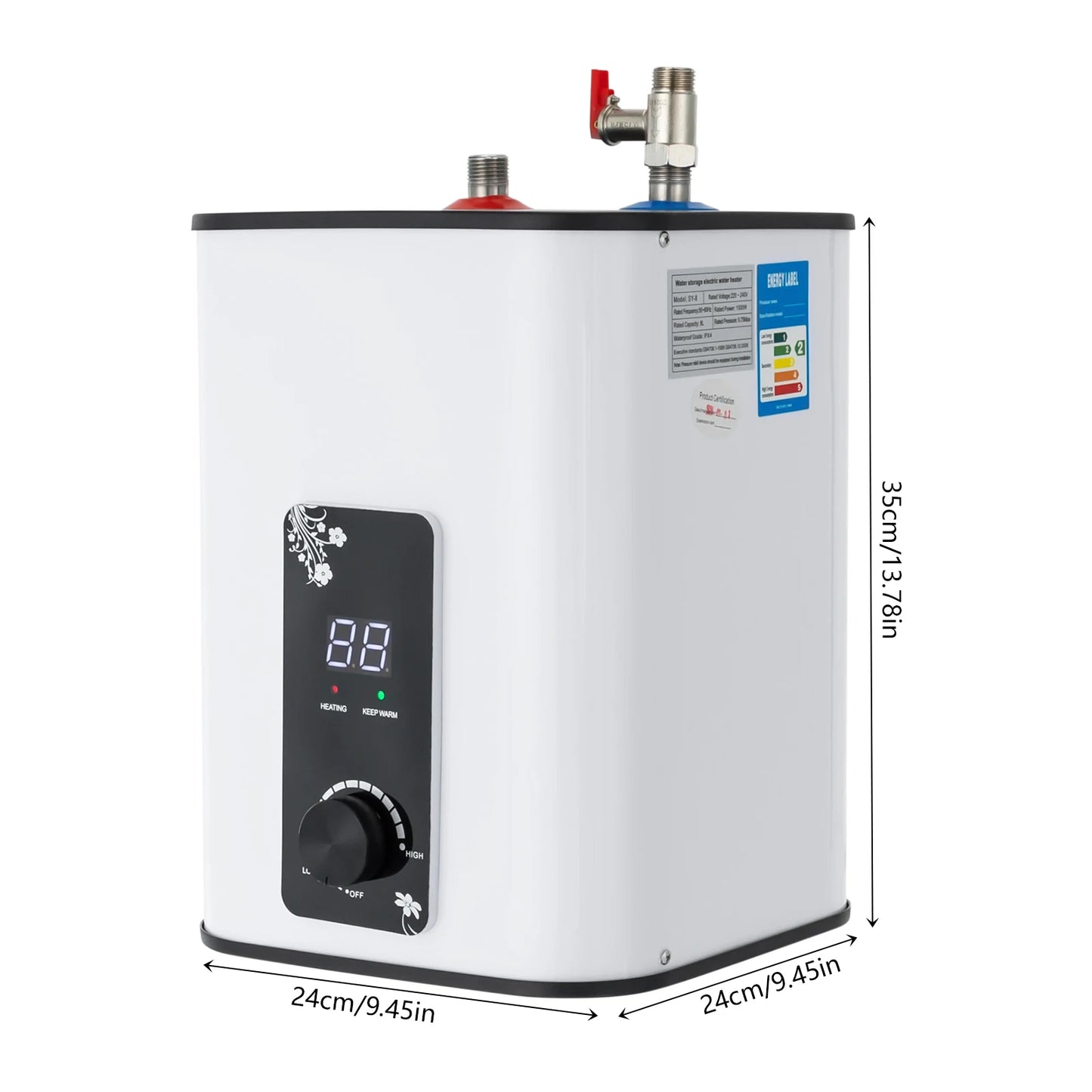 8L Instant Hot Water  with Top Outlet Faucet 1500W Small Under Sink Water Heater Tank