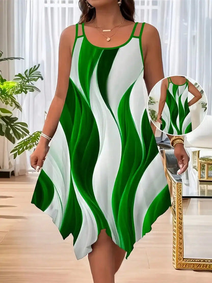 Plus Size Sleeveless Striped Print Asymmetric Hem Dress
