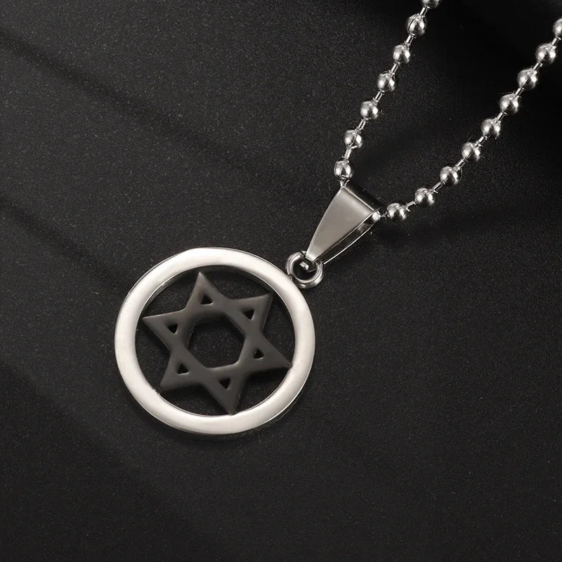 Stainless Steel Hamsa Hands of Fatima Hebrew Blessing Star of David Necklace