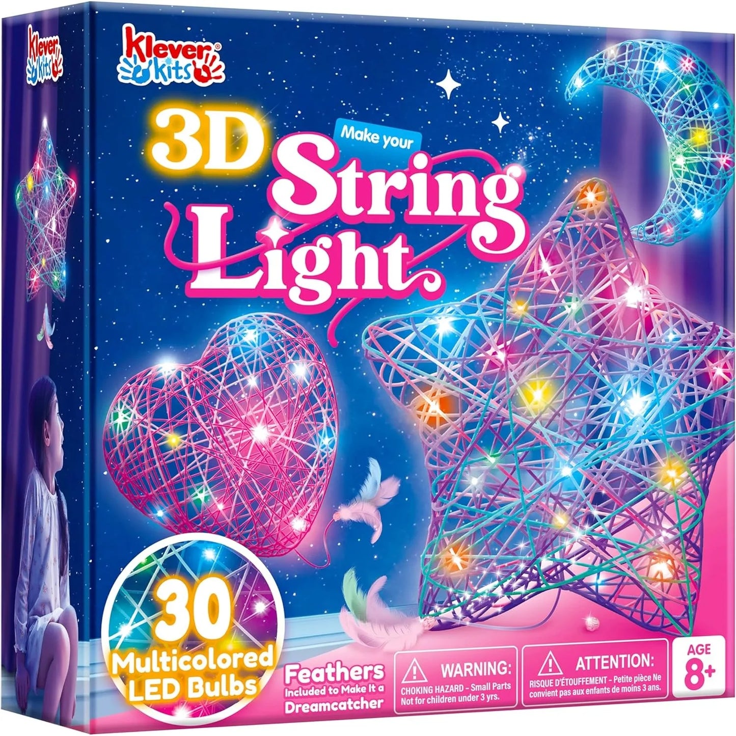 3D String Art Light Up Kit with 30 Multi-Colored LED Bulbs