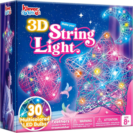 3D String Art Light Up Kit with 30 Multi-Colored LED Bulbs
