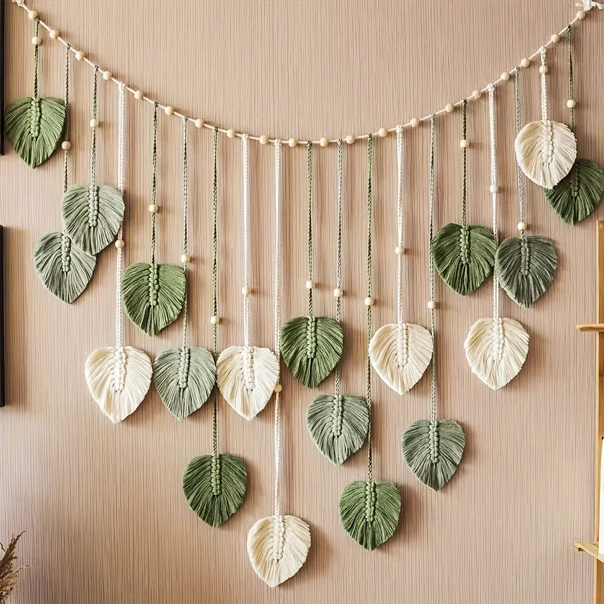 Modern,BOHO, Green Leaves Woven Wall Decor