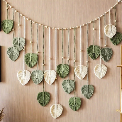 Modern,BOHO, Green Leaves Woven Wall Decor