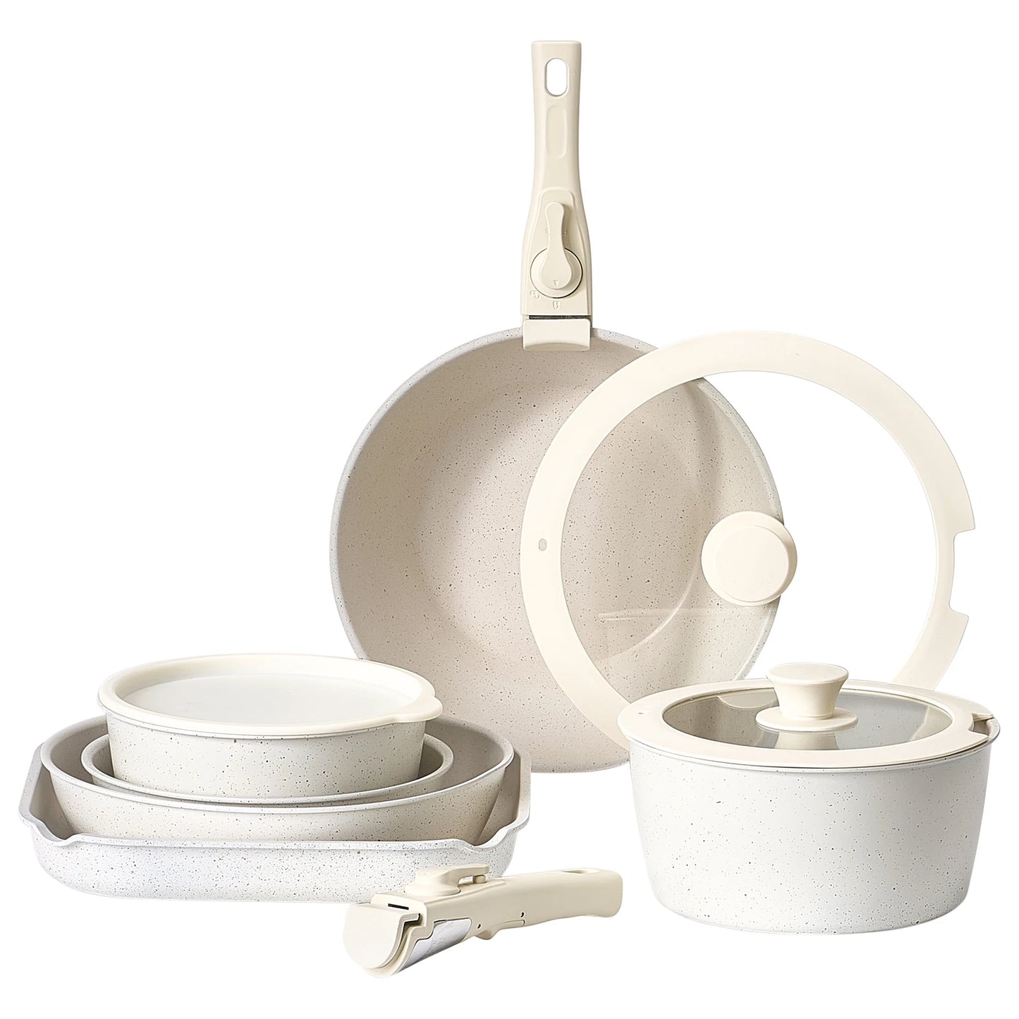 17 Piece  Pots and Pans Nonstick Detachable Handle Kitchen Space Saver Cooking Sets