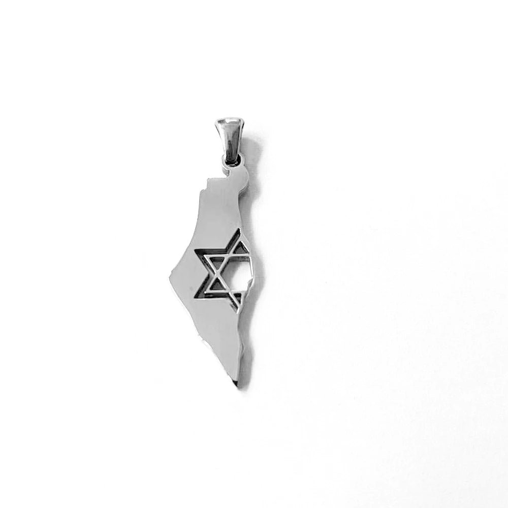 Star of David Map of Israel in a Stainless Steel Pendant Necklace