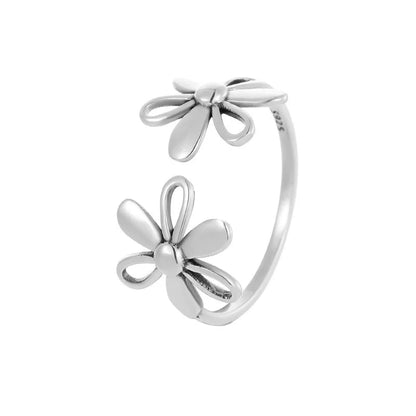 925 Sterling Silver Rings For Women Geometric Fine Jewelry Finger Adjustable Simple Vintage FLower Ring For Party Birthday Gift