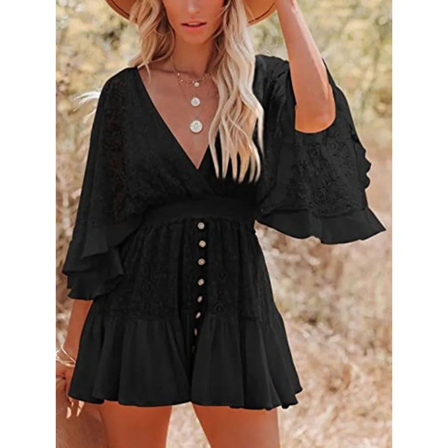 Bat Sleeve Lace Stitching Dress