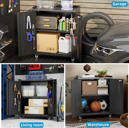 Storage Cabinet with Wheels & Pegboard