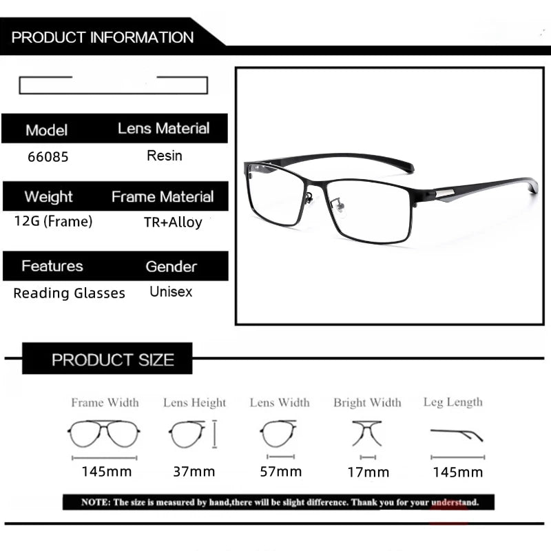 Anti Blue Light Men Reading Glasses Titanium Alloy Metal Frame  +1.50 1.75 2.0 2.25 2.50 2.75