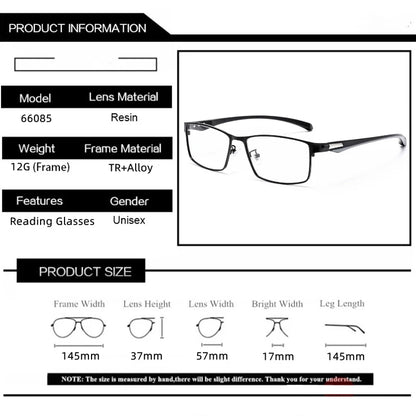 Anti Blue Light Men Reading Glasses Titanium Alloy Metal Frame  +1.50 1.75 2.0 2.25 2.50 2.75