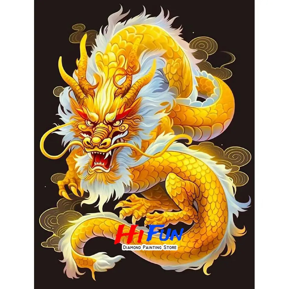 5D DIY Diamond Painting Golden Dragon Embroidery Mosaic Stitch