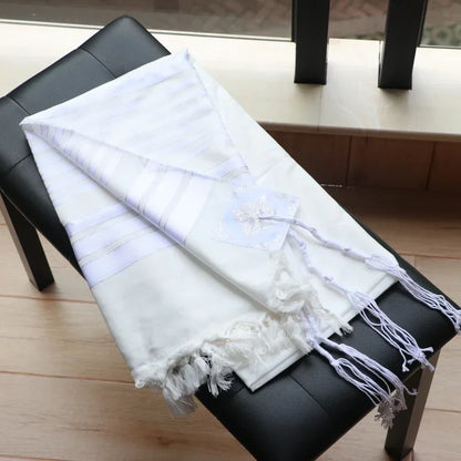 140x190cm Jewish Tallit Prayer Shawl  with Black Silver Stripes Blessing on Neckband