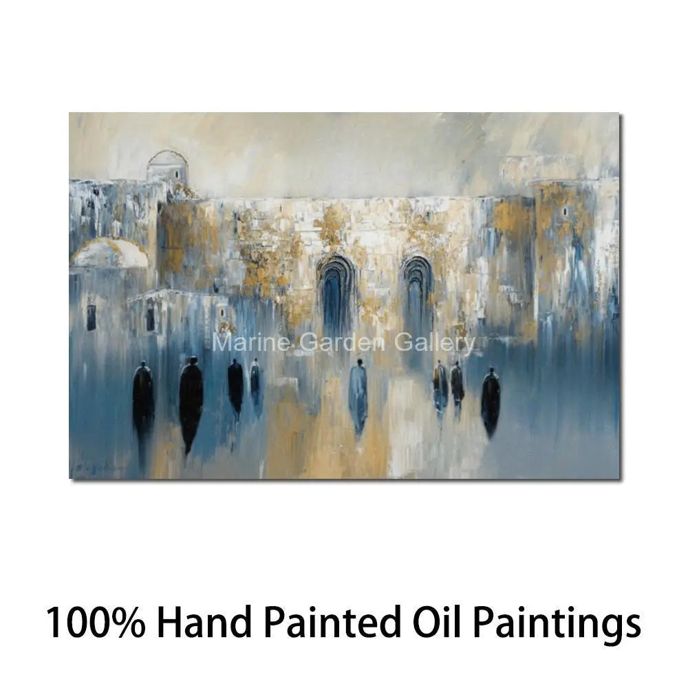 Abstract  Handmade Jerusalem Canvas Judaica  Artwork Oil Paintings