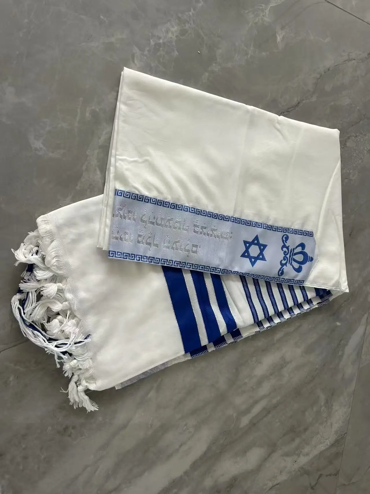 140x190cm Jewish Tallit Prayer Shawl  with White Silver Stripes Talit Blessing on Neckband