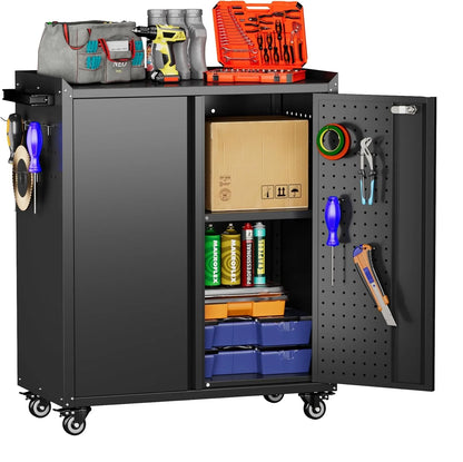 Storage Cabinet with Wheels & Pegboard