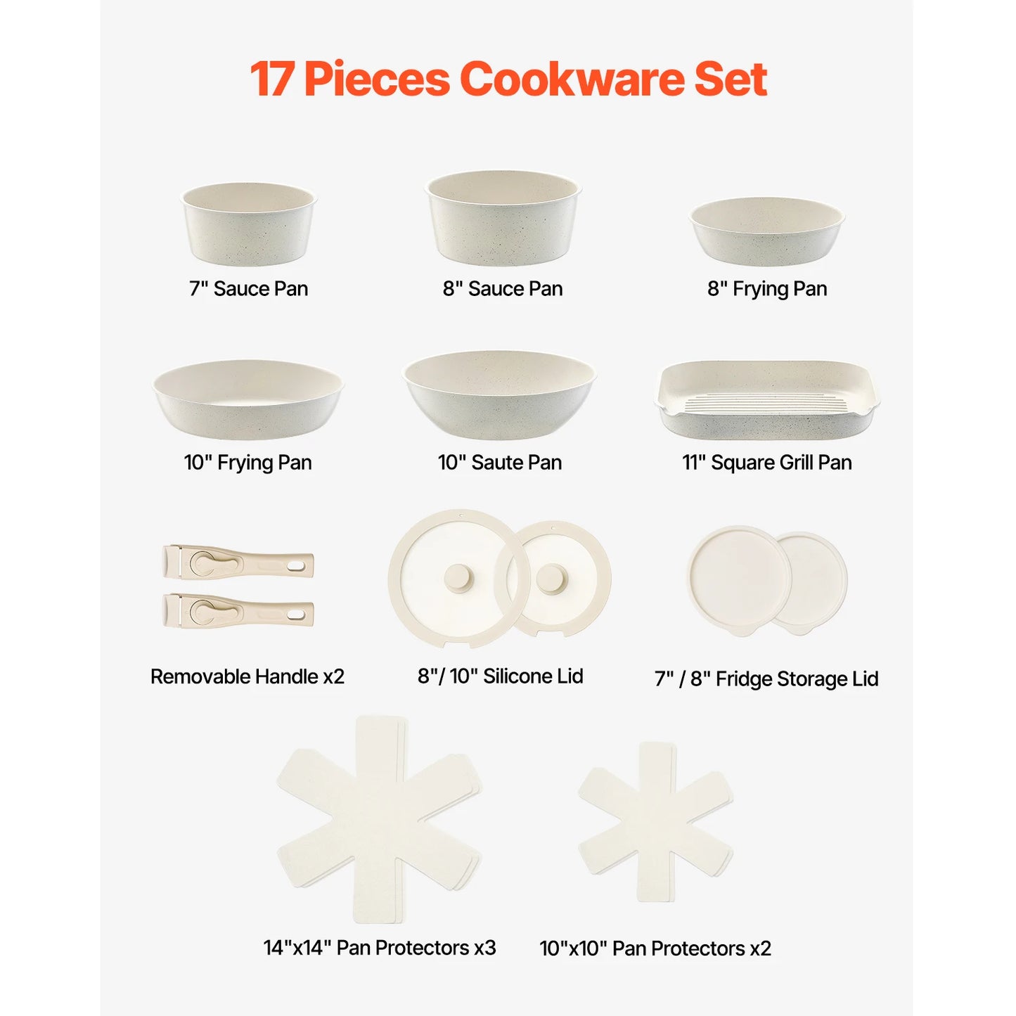 17 Piece  Pots and Pans Nonstick Detachable Handle Kitchen Space Saver Cooking Sets