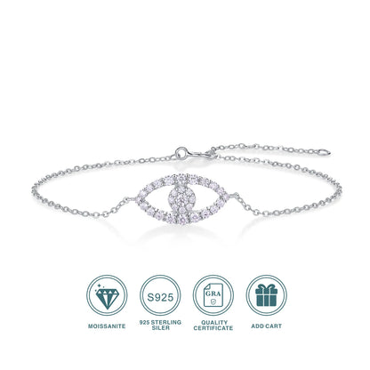 Moissanite Bracelet 925 Silver 18K Gold Plated Evil Eye with GRA Certificate