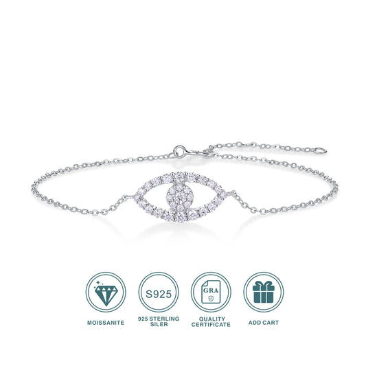 Moissanite Bracelet 925 Silver 18K Gold Plated Evil Eye with GRA Certificate