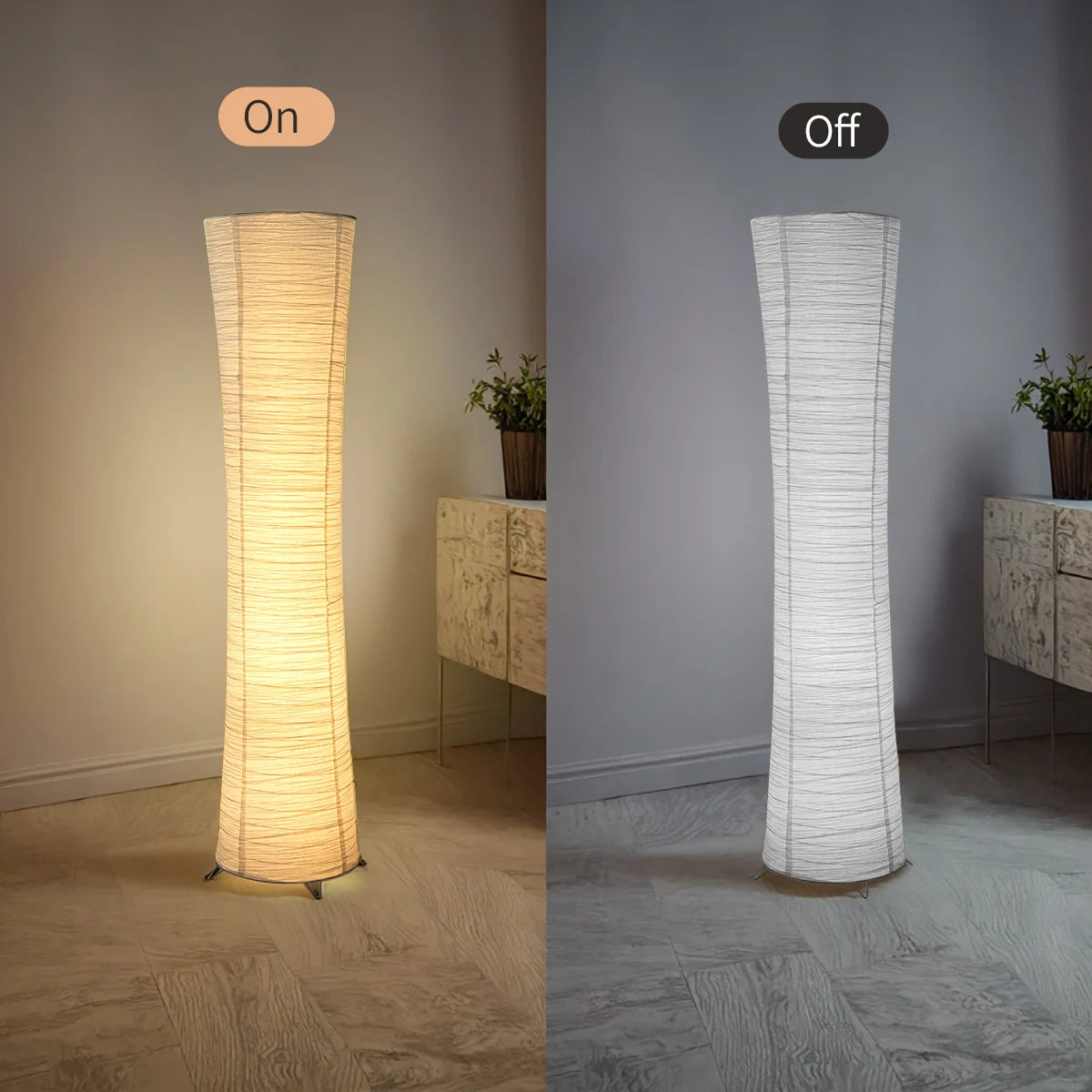 Remote paper and chrome-plated standing lamp with LED light strip