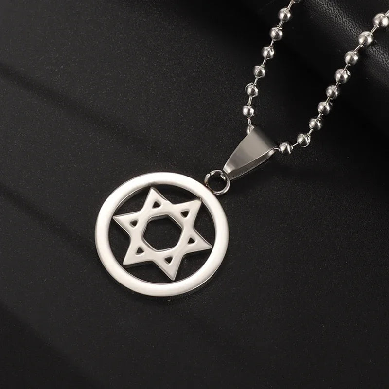 Stainless Steel Hamsa Hands of Fatima Hebrew Blessing Star of David Necklace