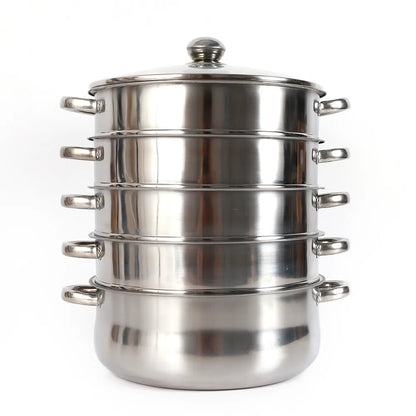 5 Layer Stainless Steel Steamer Set with Glass Lid