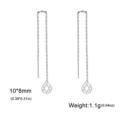 Star of David Pendant Long Tassel Stainless Steel Gold Earring