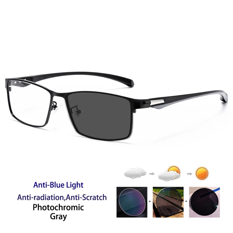 Anti Blue Light Men Reading Glasses Titanium Alloy Metal Frame  +1.50 1.75 2.0 2.25 2.50 2.75