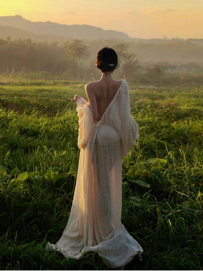 Loose Sleeveless Backless Long Cotton Polyester Dress