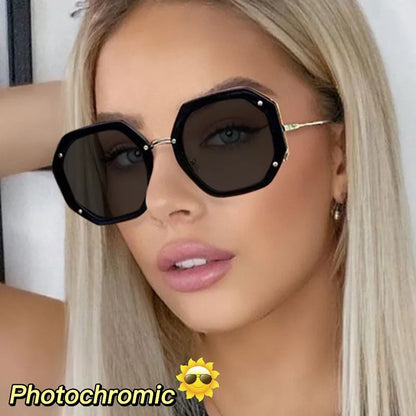 Polygon Photochromic Anti Blue Light  Reading Hyperopia Eyeglasses