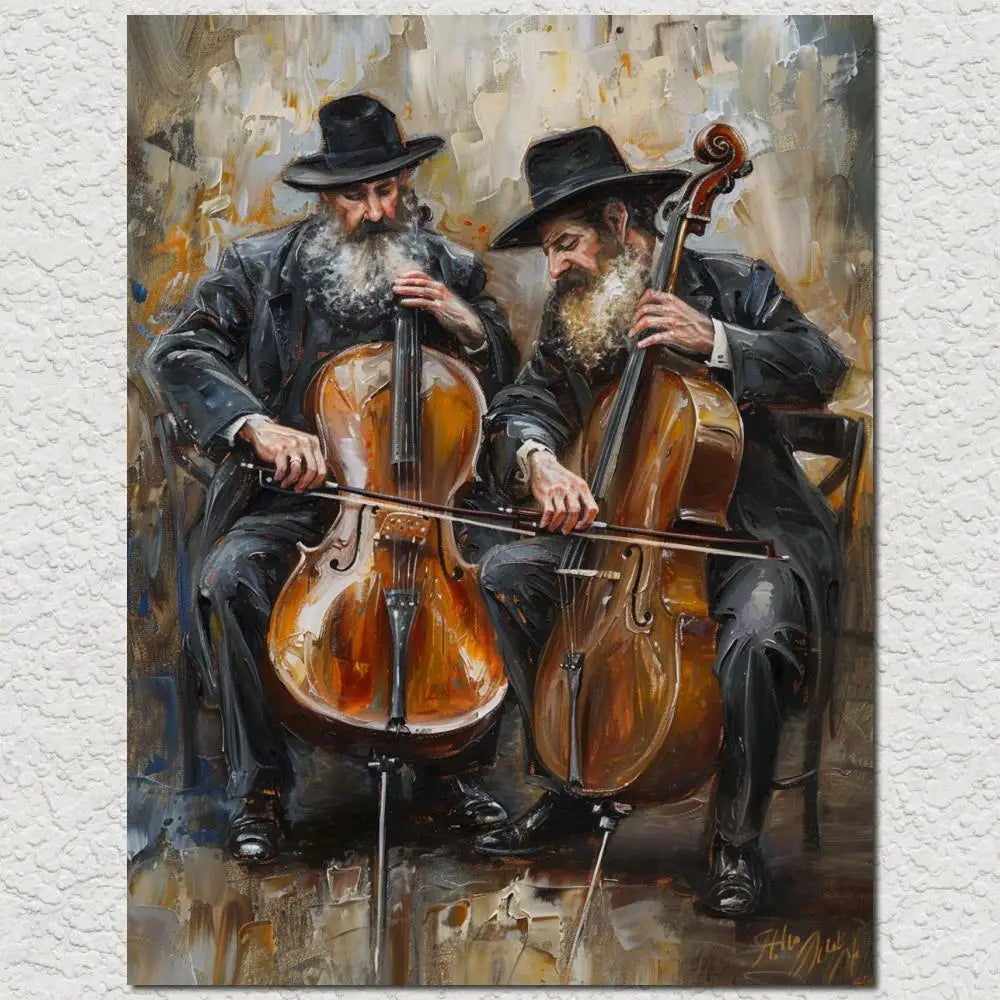 Jewish Chasidic Man Playing Musicial Instrument on Printed Canvas Large Art