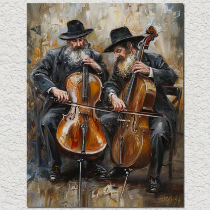 Jewish Chasidic Man Playing Musicial Instrument on Printed Canvas Large Art