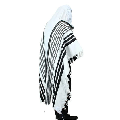 140x190cm Jewish Tallit Prayer Shawl  with Black Silver Stripes Blessing on Neckband