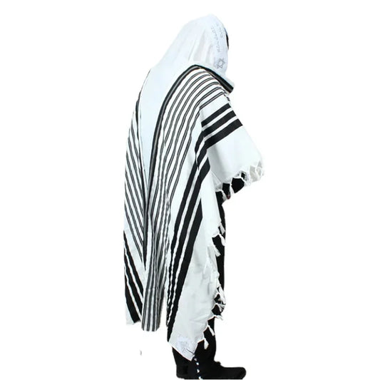 140x190cm Jewish Tallit Prayer Shawl  with Black Silver Stripes Blessing on Neckband