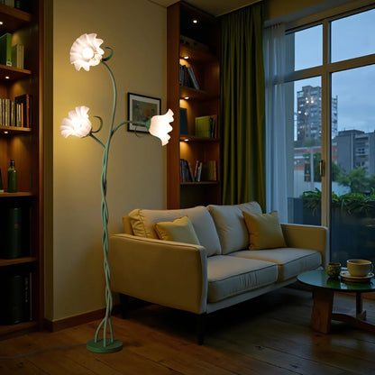Retro 3-Head Flower Floor Lamp, Contains Bulb, 3-Color Dimmable, with Flexible Neck Shaft