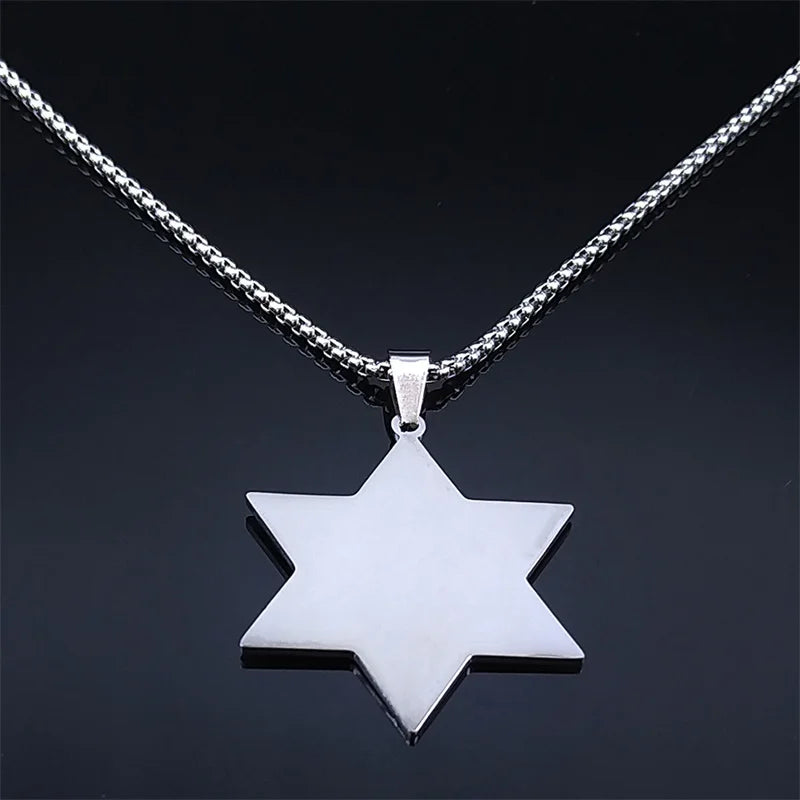 Judaica Blue Color Stainless Steel Star of David Shield Necklaces