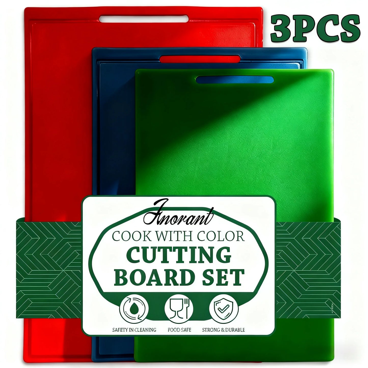 COOK WITH COLOR with Easy Grip Handle Non-Slip Cutting Board Set