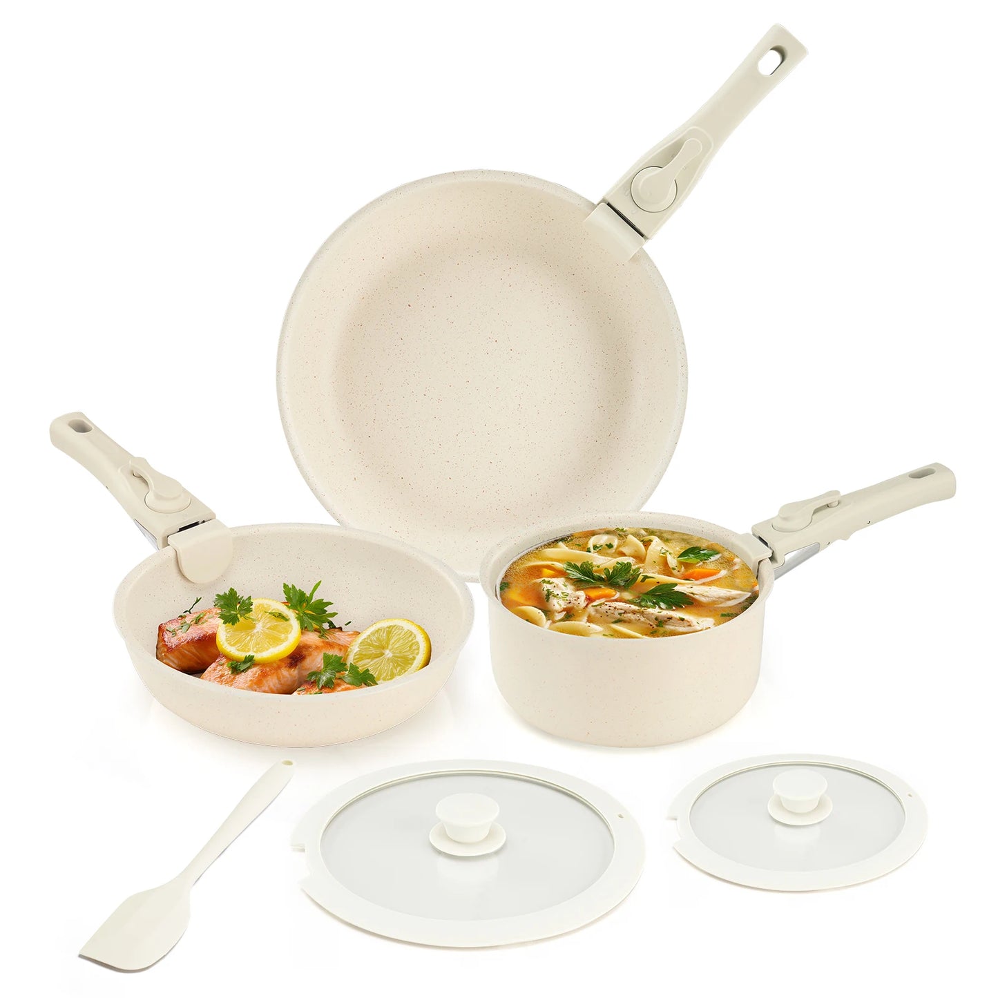 12 Pcs Induction Pots and Pans Nonstick Kitchen Cookware with Detachable Handle