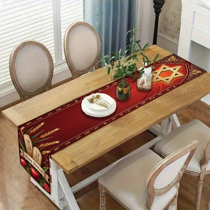 Happy Shavuot Star of David Torah Tablets Pattern  Kitchen Dining Table Runner