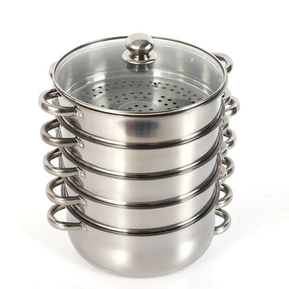 5 Layer Stainless Steel Steamer Set with Glass Lid